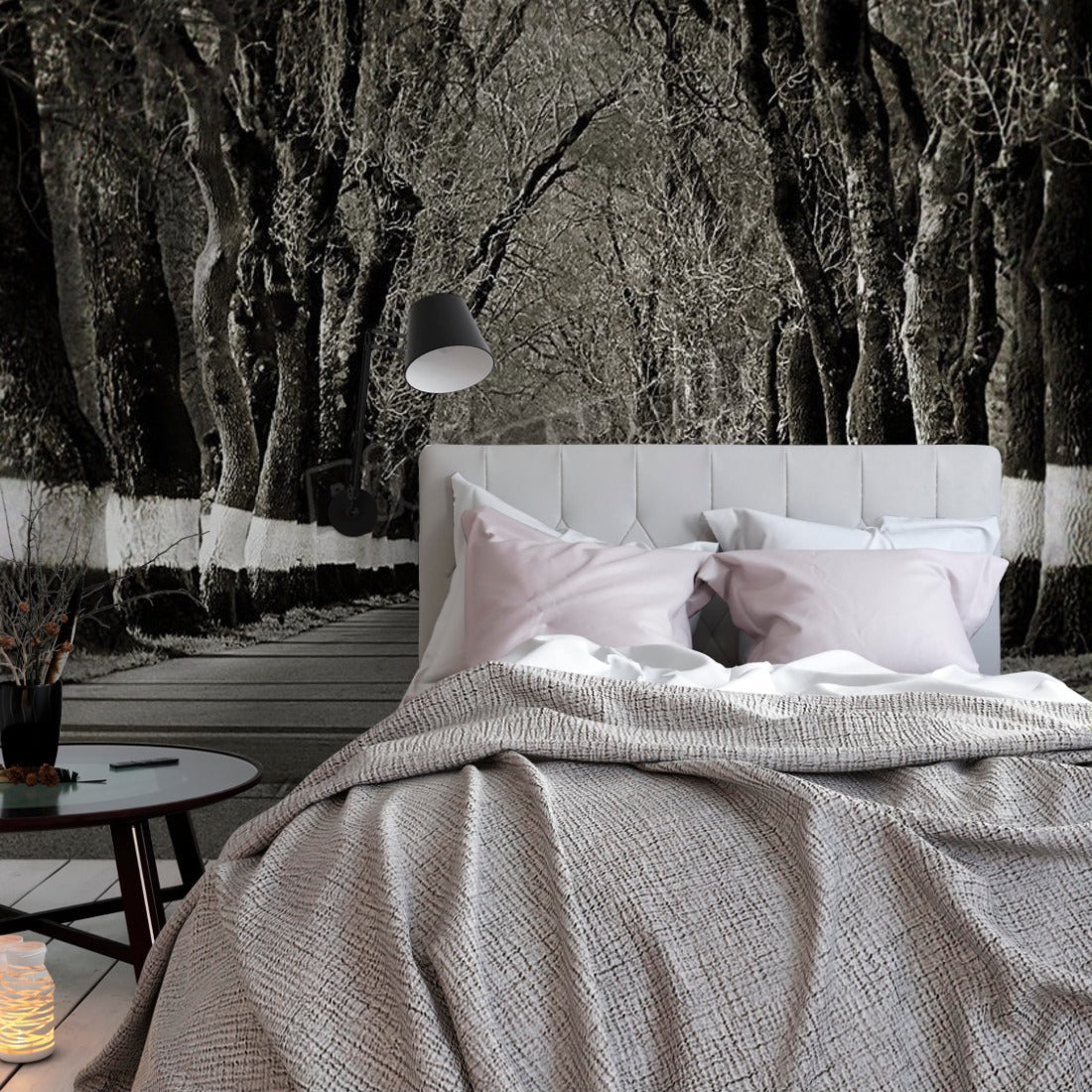 Tunnel of trees in road wallpaper in a bedroom - Pickawall