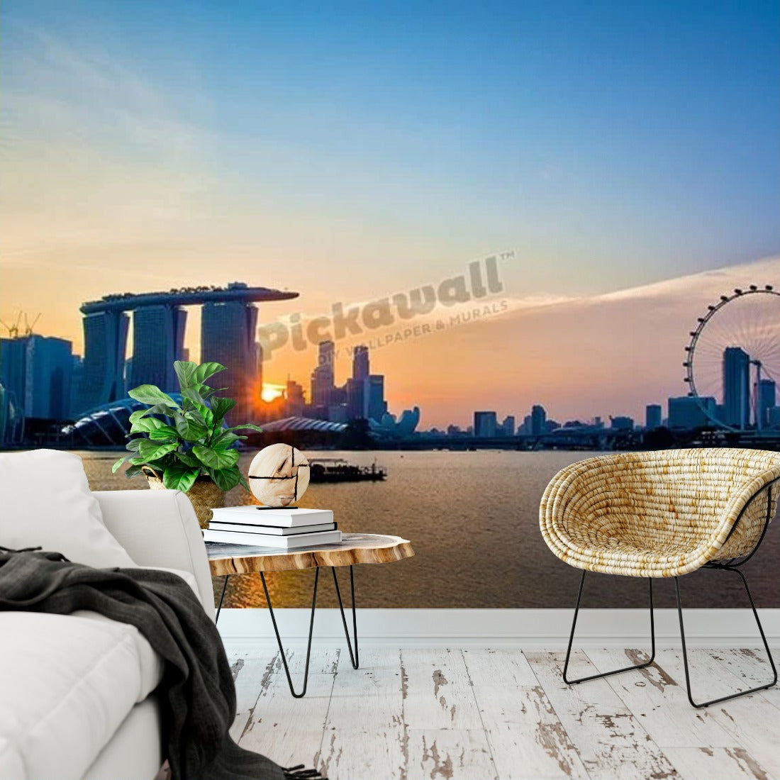 Singapore skyline wallpaper in a living room - Pickawall