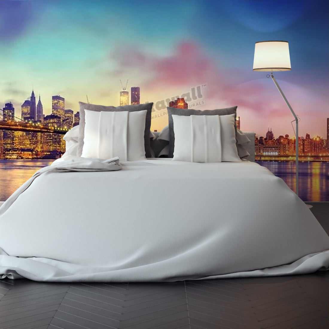 New York- Brooklyn and Manhattan bridge' wallpaper in a bedroom - Pickawall