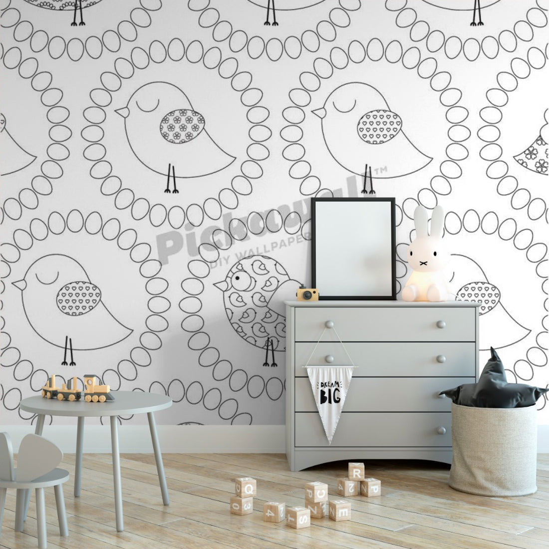 Birds pattern wallpaper in a nursery - Pickawall