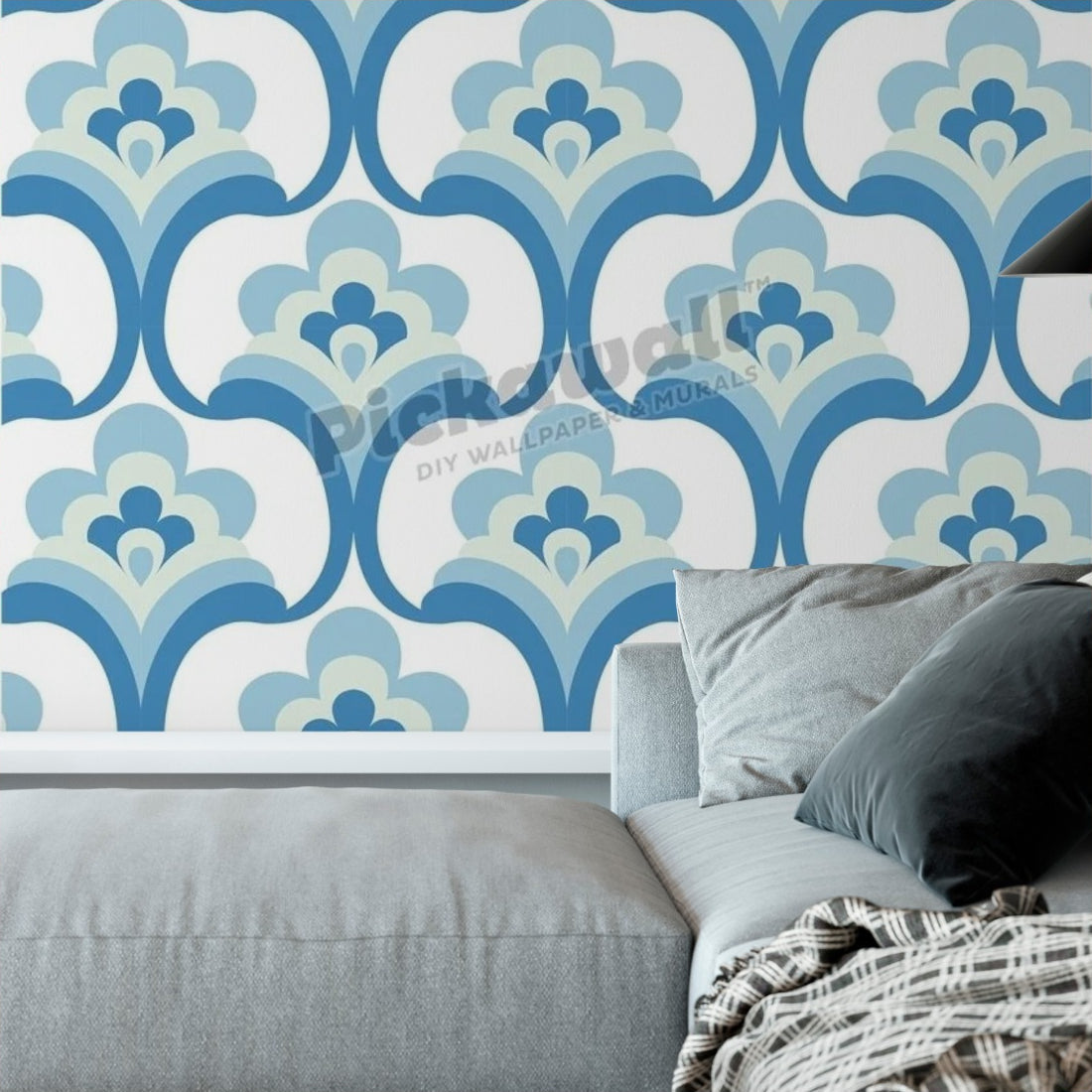 Seamless retro fountain pattern wallpaper in a living room - Pickawall