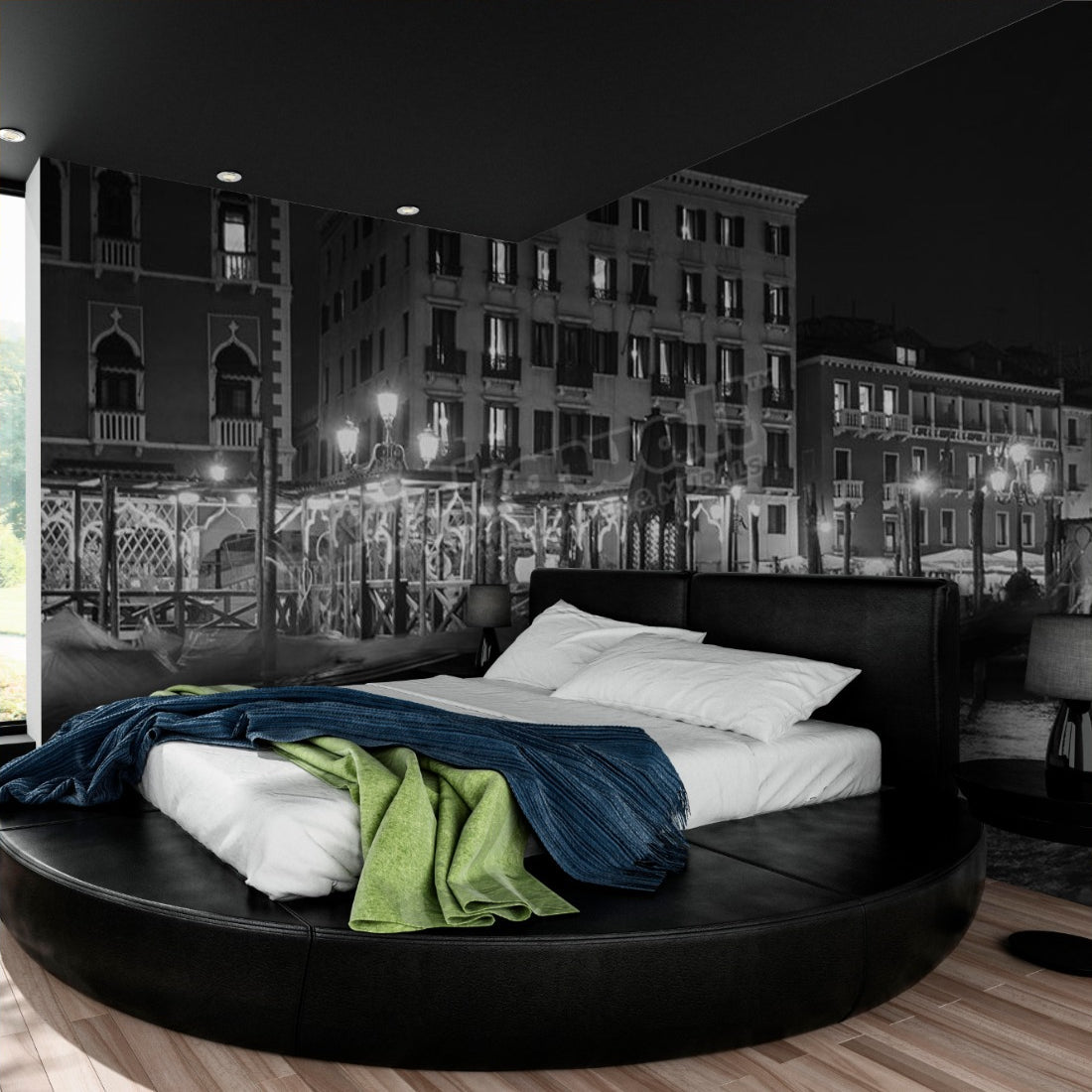 Gondolas on canal by night, Venice wallpaper in a bedroom - Pickawall