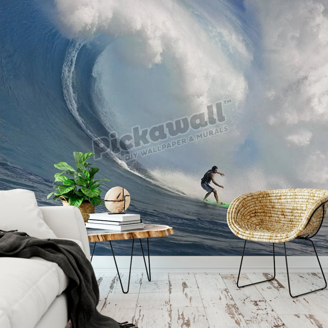 Sports - Surfer riding large wave wallpaper in a living room - Pickawall