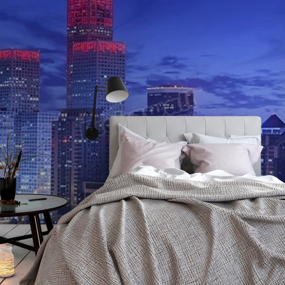 evening cityscape of Beijing CBD area wallpaper in a bedroom - Pickawall