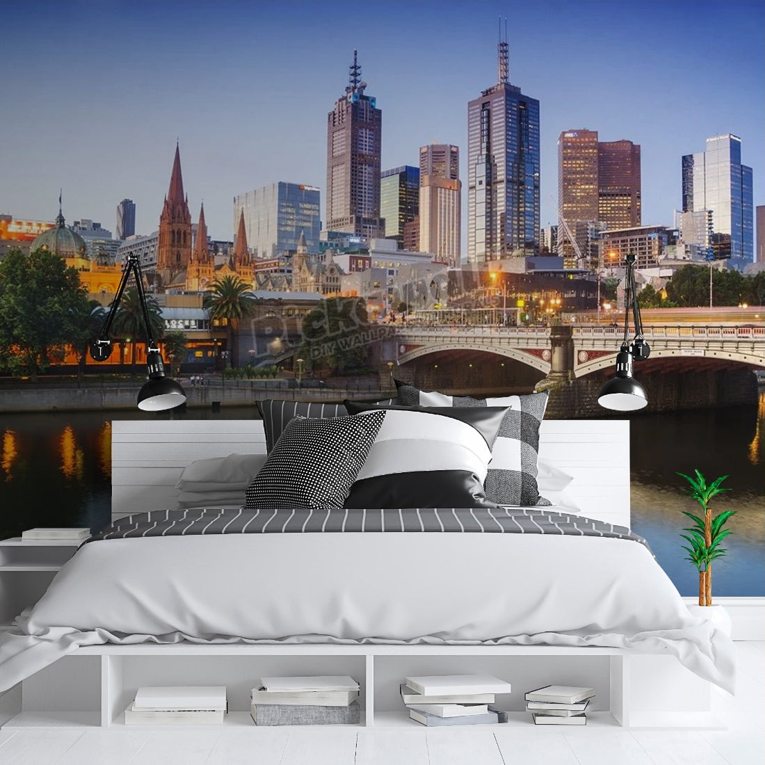 Melbourne at dusk wallpaper in a bedroom - Pickawall
