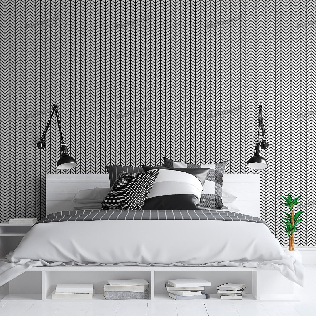 Herringbone seamless pattern wallpaper in a bedroom - Pickawall