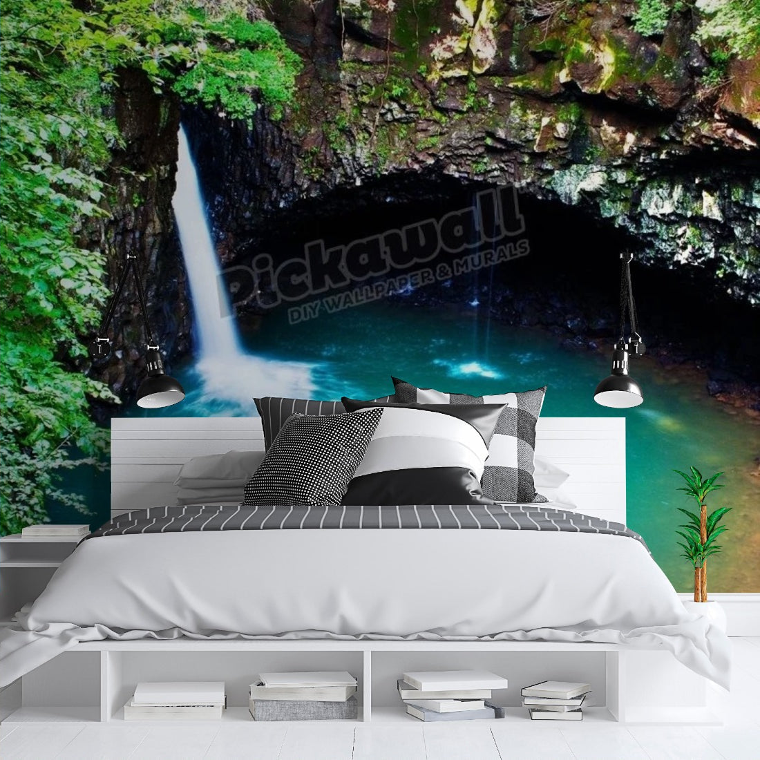 The hidden waterfall wallpaper in a bedroom - Pickawall