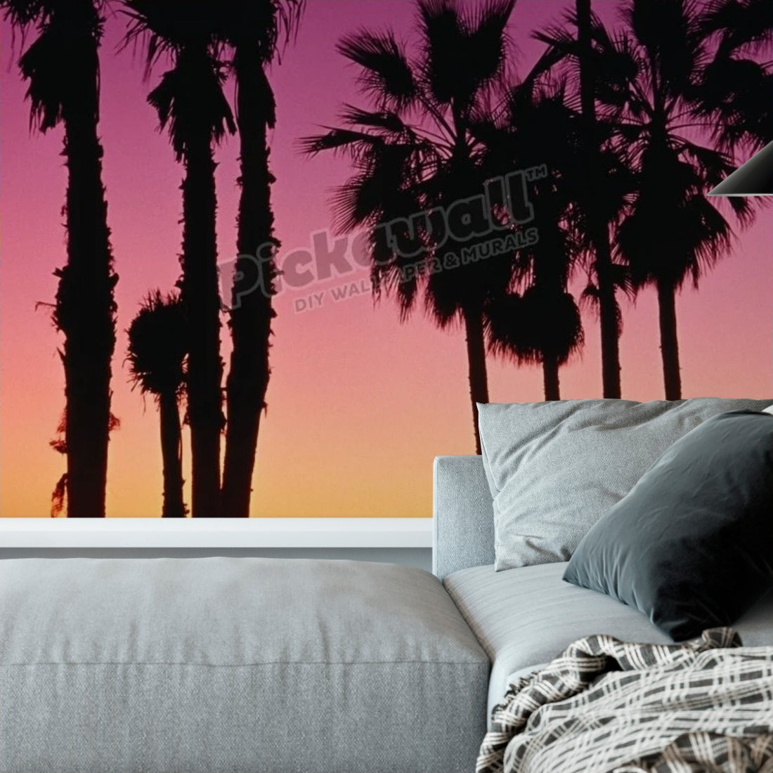 Palm Tree Sunset wallpaper in a living room - Pickawall