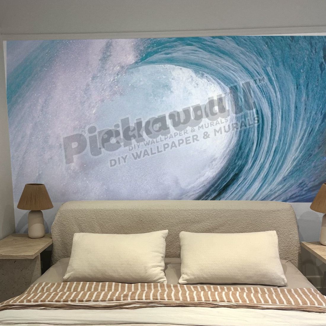 Waimea Bay Wave wallpaper in a bedroom - Pickawall