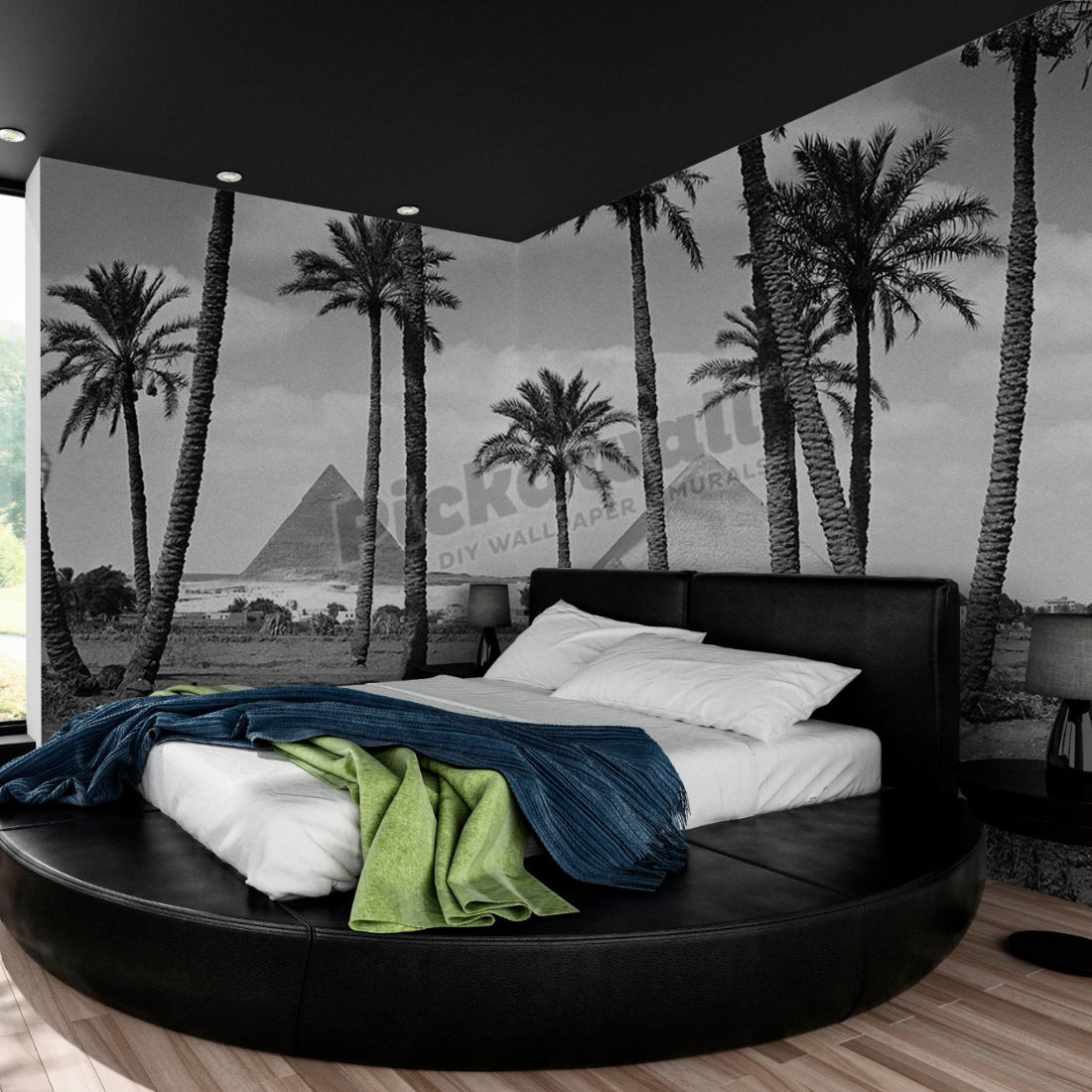 Scenic view of Great Pyramids at Giza wallpaper in a bedroom - Pickawall