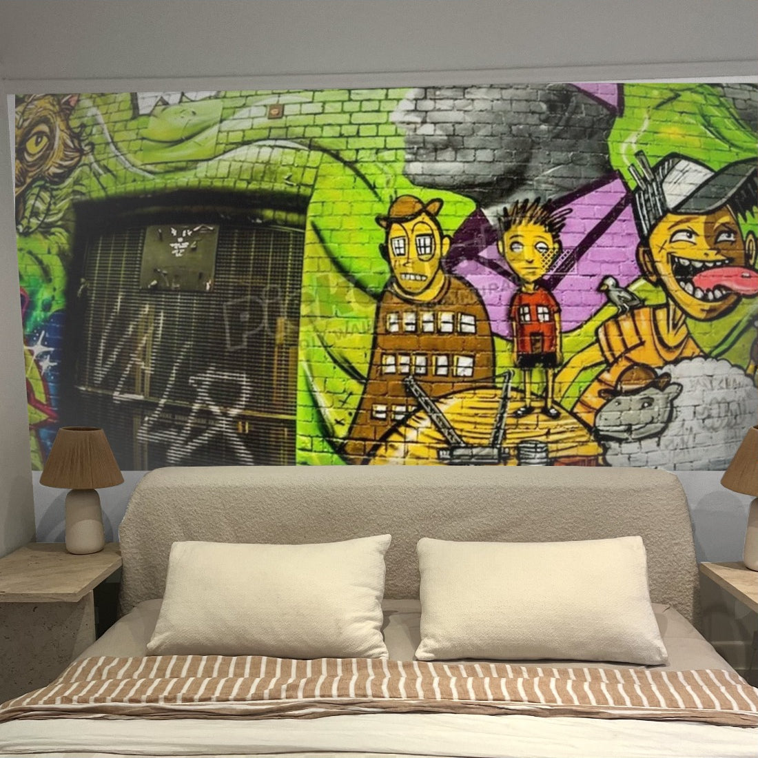 Hosier Lane Green Graffiti wallpaper in a bedroom - Pickawall