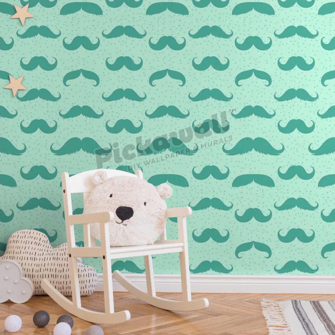 Moustache large and small pattern wallpaper in a nursery - Pickawall