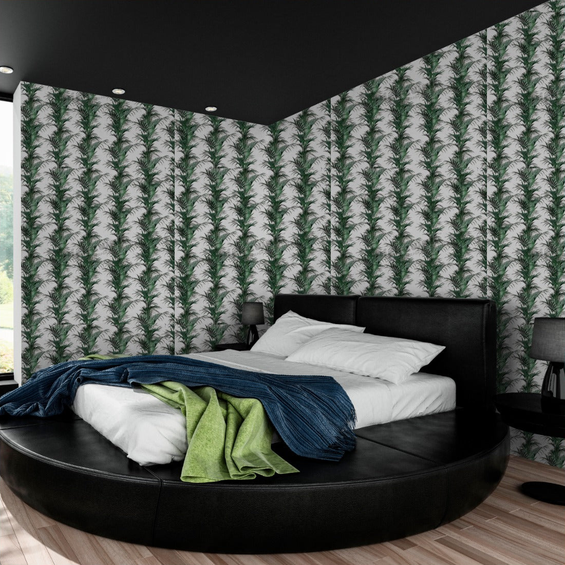 Palm paradise pattern wallpaper in a bedroom - Pickawall