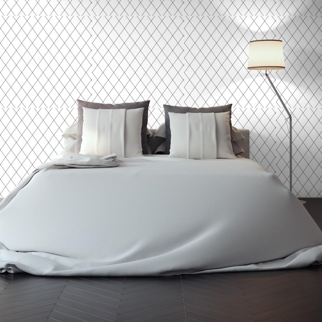 Black and White Diamonds wallpaper in a bedroom - Pickawall