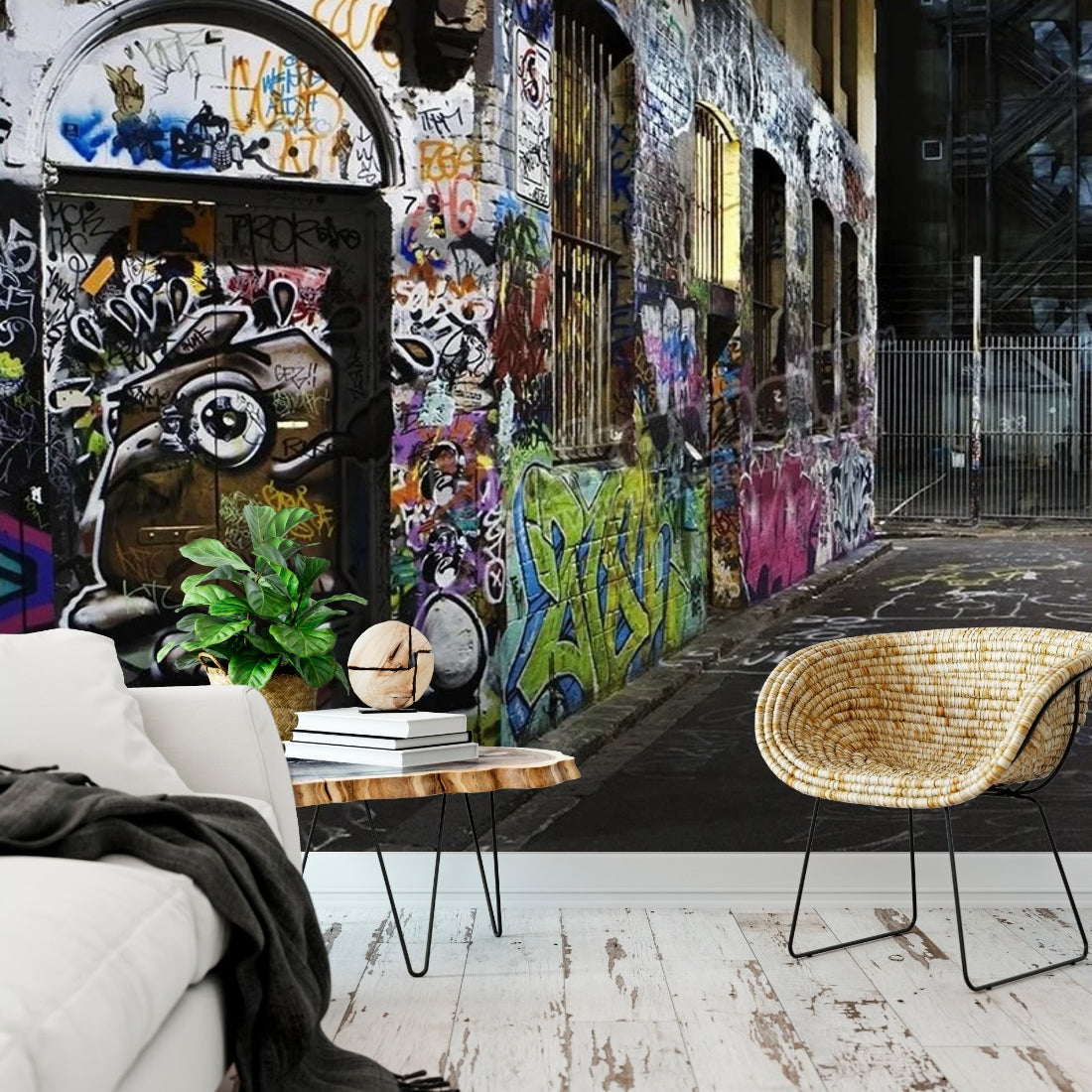 Graffiti Melbourne wallpaper in a living room - Pickawall