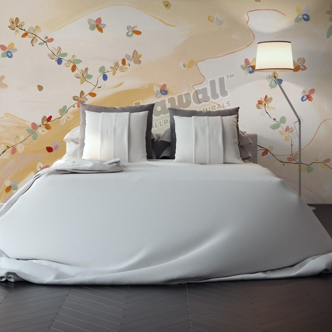 Golden Bloom 2 wallpaper in a bedroom - Pickawall