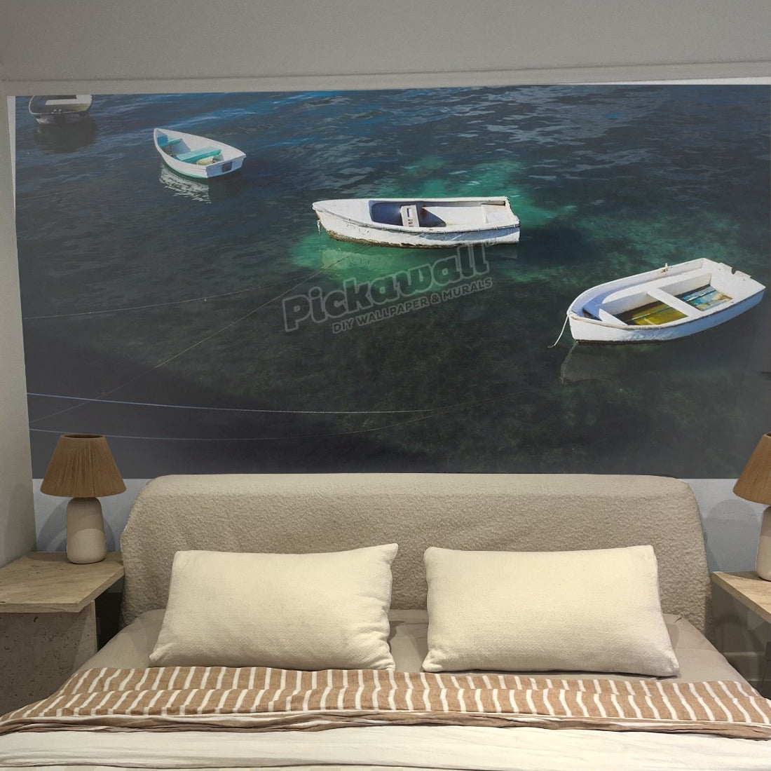 Row Boats, Flinders wallpaper in a bedroom - Pickawall