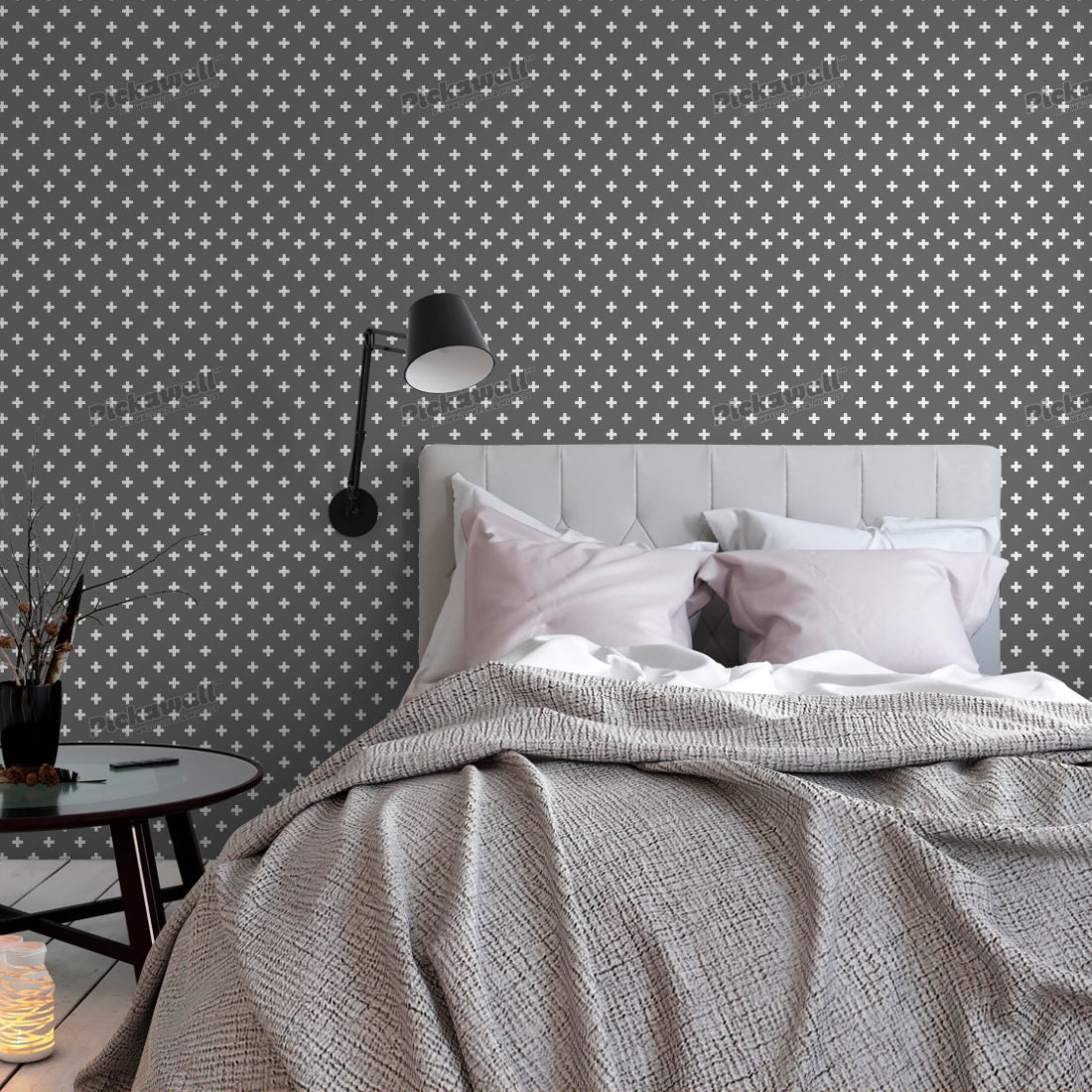 Swiss Cross Grey wallpaper in a bedroom - Pickawall