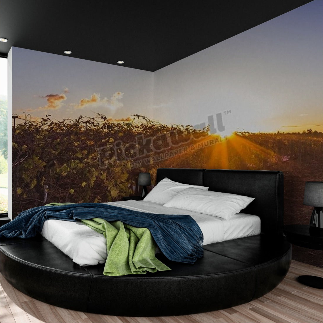 Vineyard Sunset wallpaper in a bedroom - Pickawall