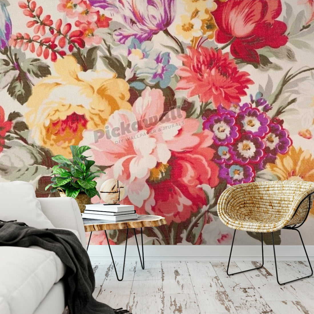 Antique Floral wallpaper in a living room - Pickawall