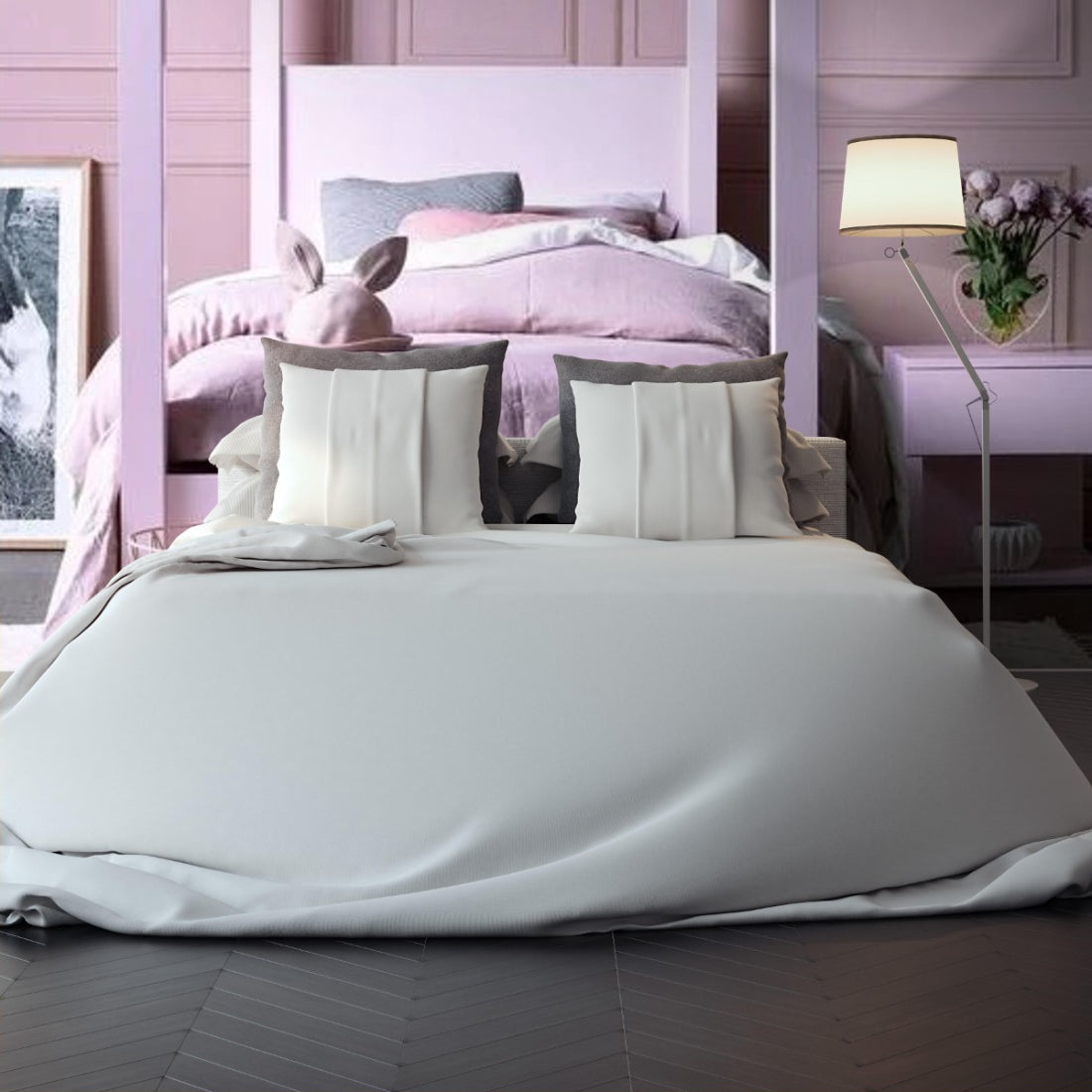 Pink Moulding Panels wallpaper in a bedroom - Pickawall
