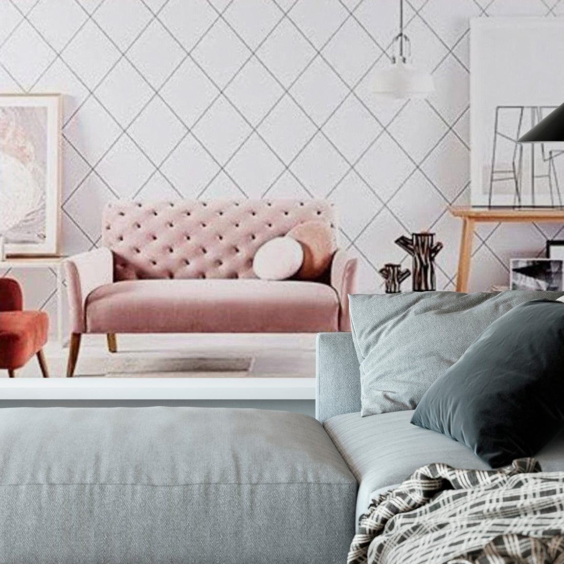 diamond lounge room wallpaper in a living room - Pickawall