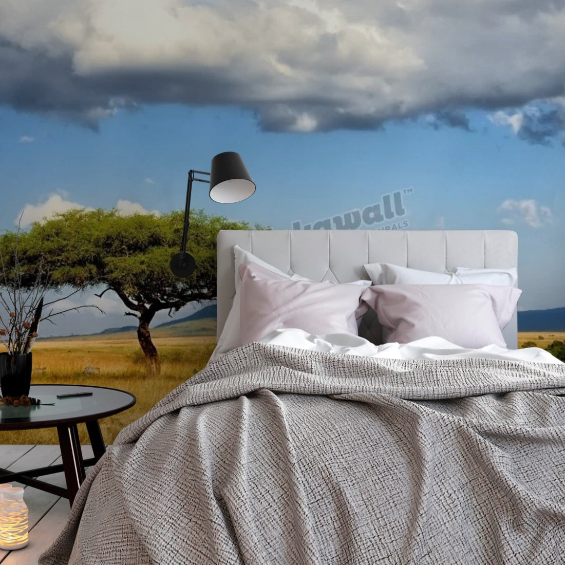 South African Tree landscape wallpaper in a bedroom - Pickawall
