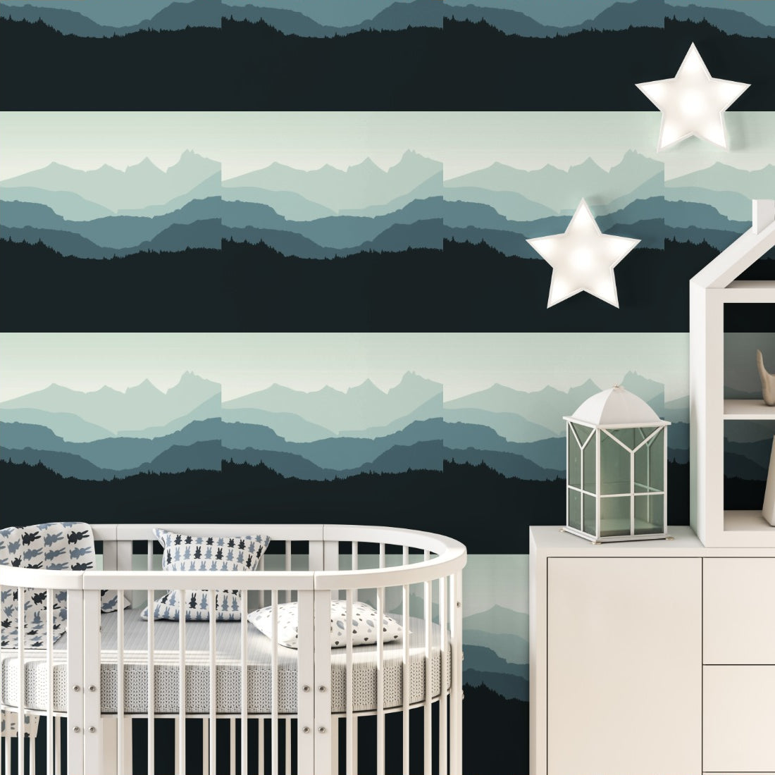 Mountain illustration background wallpaper in a nursery - Pickawall