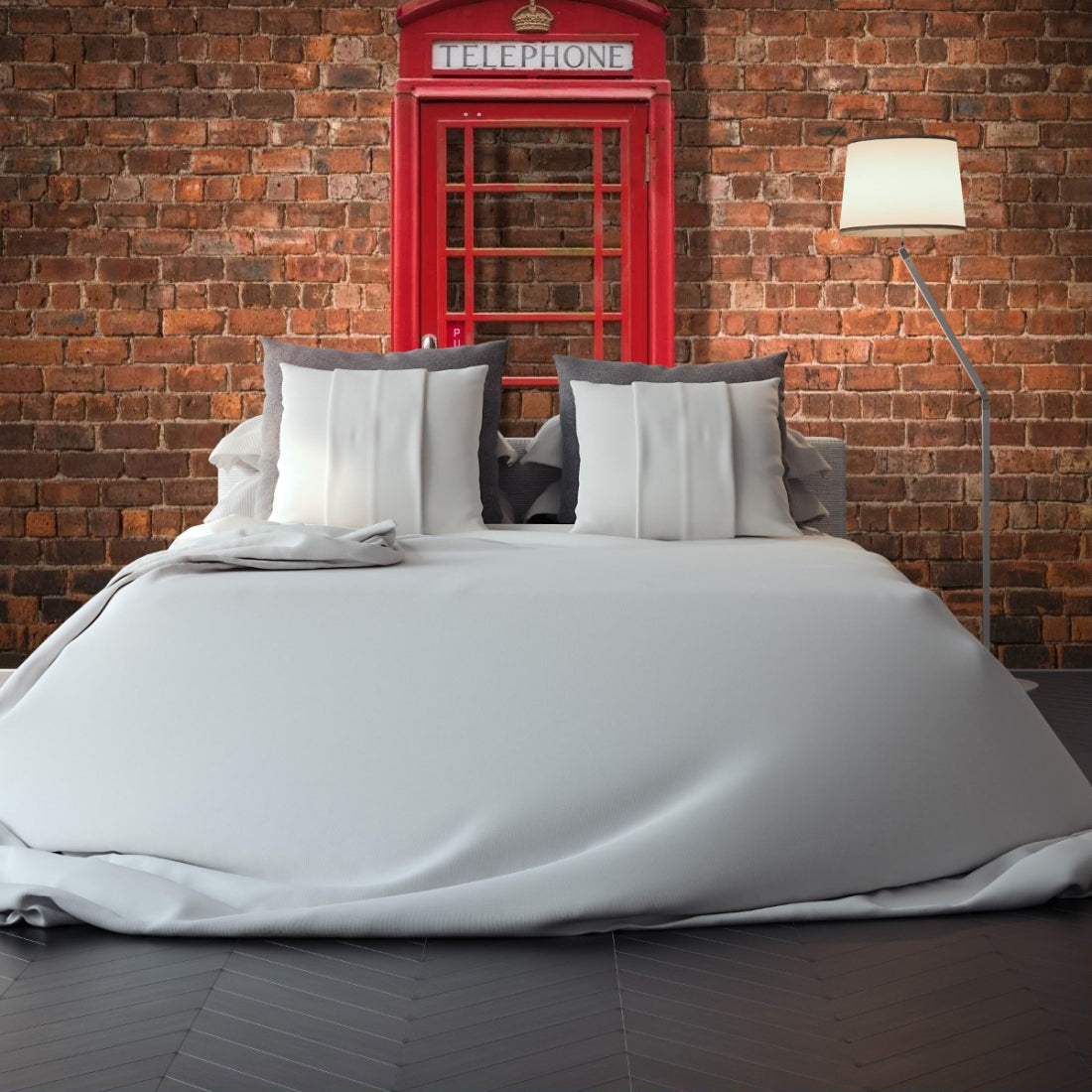 Telephone Box London wallpaper in a bedroom - Pickawall