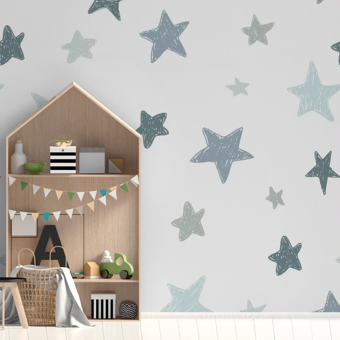 Hand drawn Stars- house rules wallpaper in a playroom - Pickawall