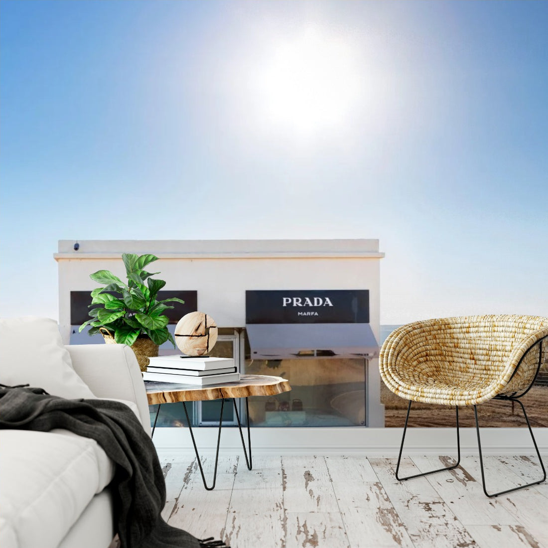 Prada Marfa wallpaper in a living room - Pickawall