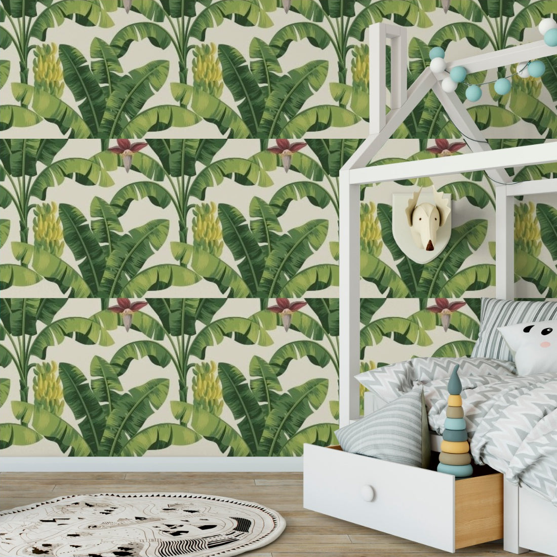 Banana Leaf Pattern wallpaper in a kids bedroom - Pickawall