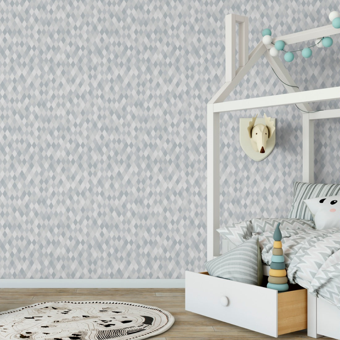 Grey Diamond Pattern wallpaper in a kids bedroom - Pickawall