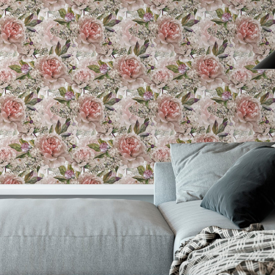 Roses and Peonies wallpaper in a living room - Pickawall