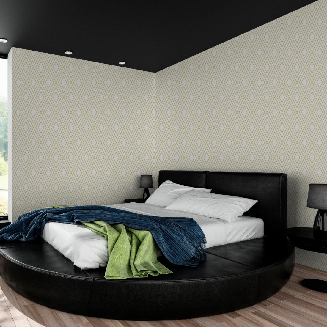 Gold Diamonds House Rules wallpaper in a bedroom - Pickawall
