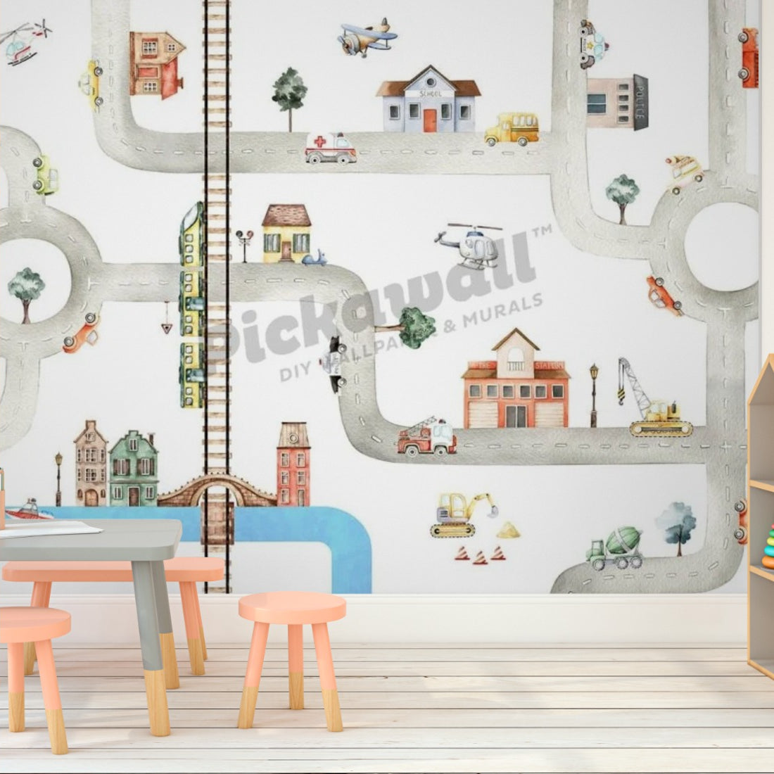 City of Vehicles by Oliver Robins wallpaper in a playroom - Pickawall