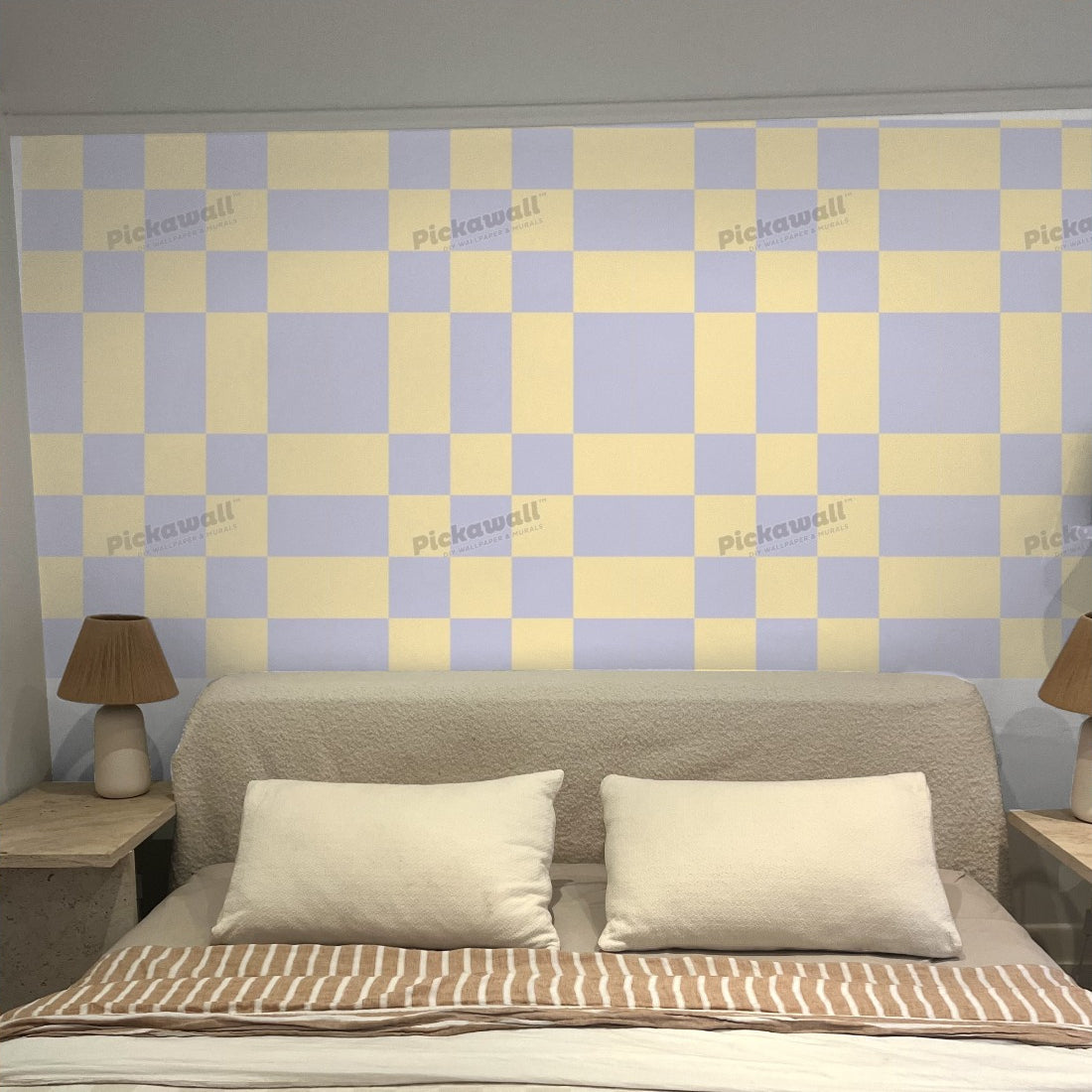 Checks - Yellow and Lilac wallpaper in a bedroom - Pickawall