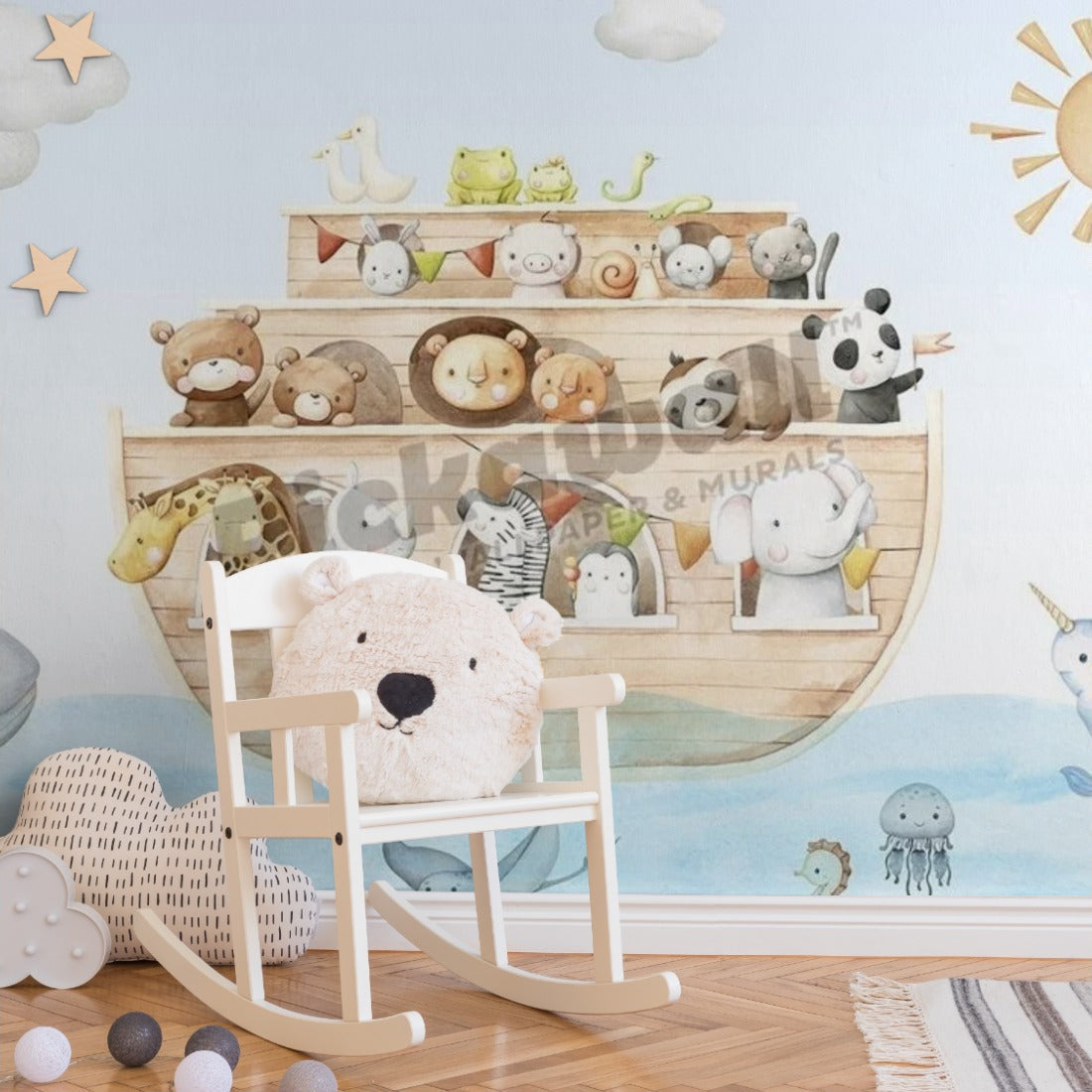 Noah's Journey by Oliver Robins wallpaper in a nursery - Pickawall