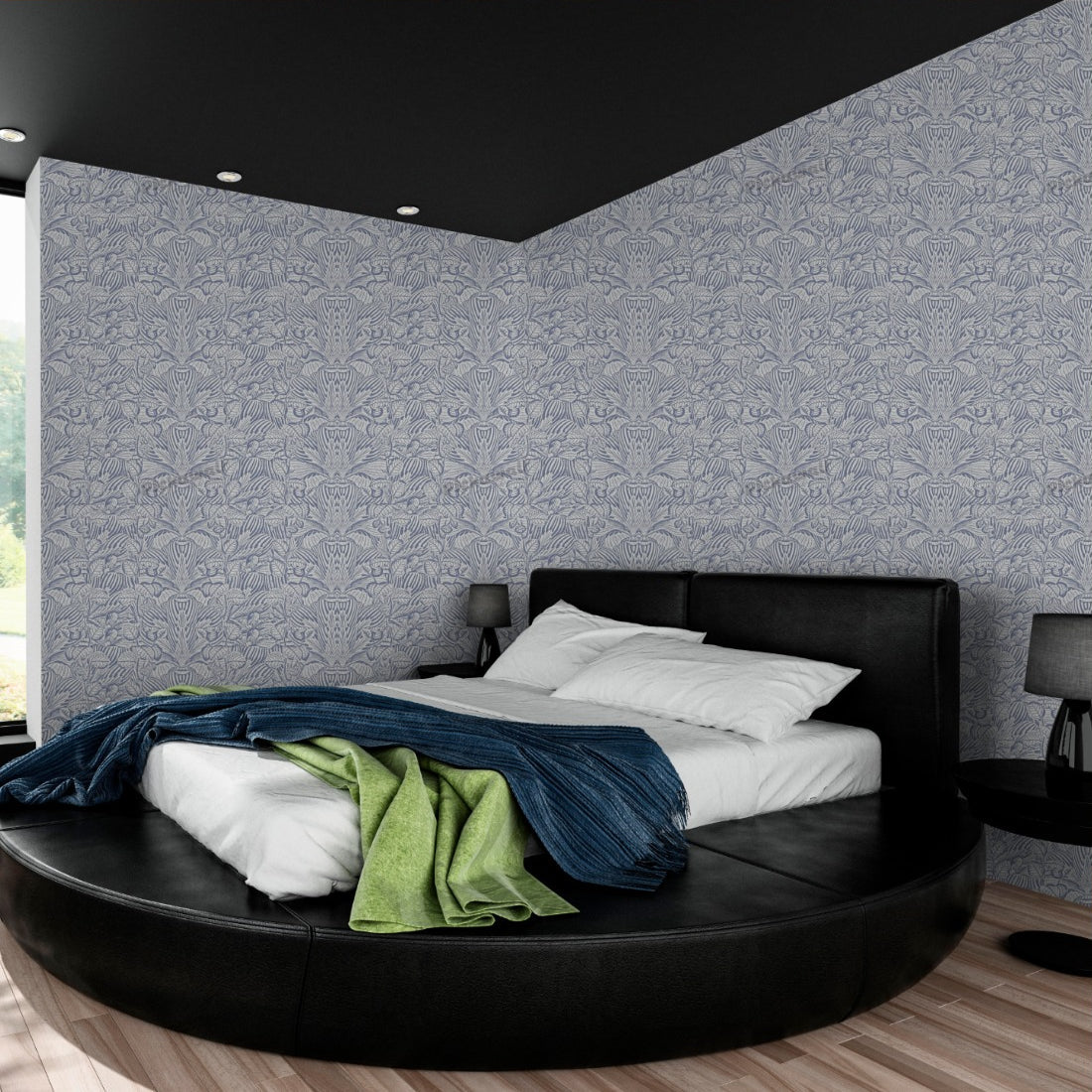 Greenery Blue by Loren Shoemark wallpaper in a bedroom - Pickawall