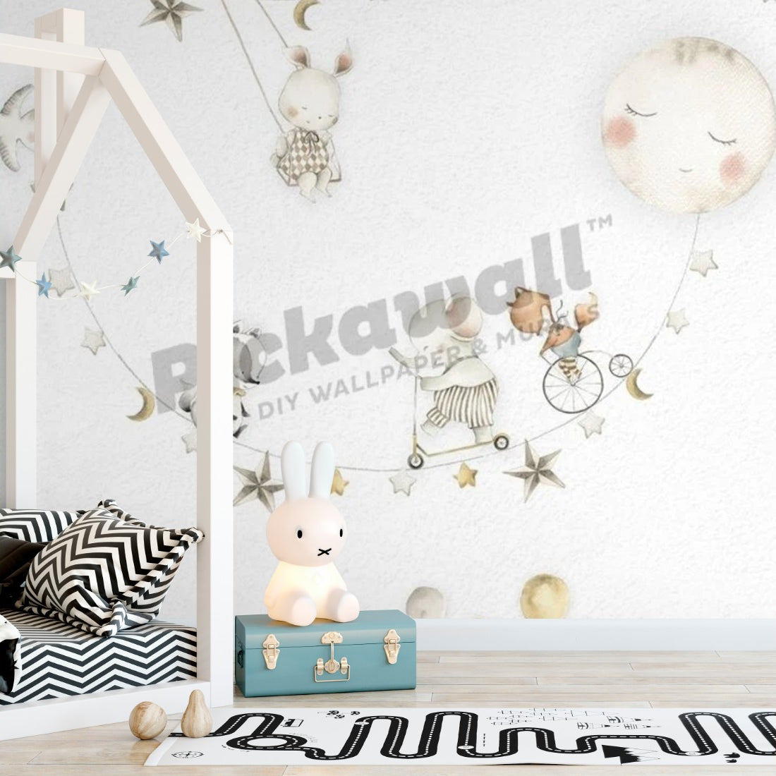 Sleeping Moon by Oliver Robins wallpaper in a kids bedroom - Pickawall