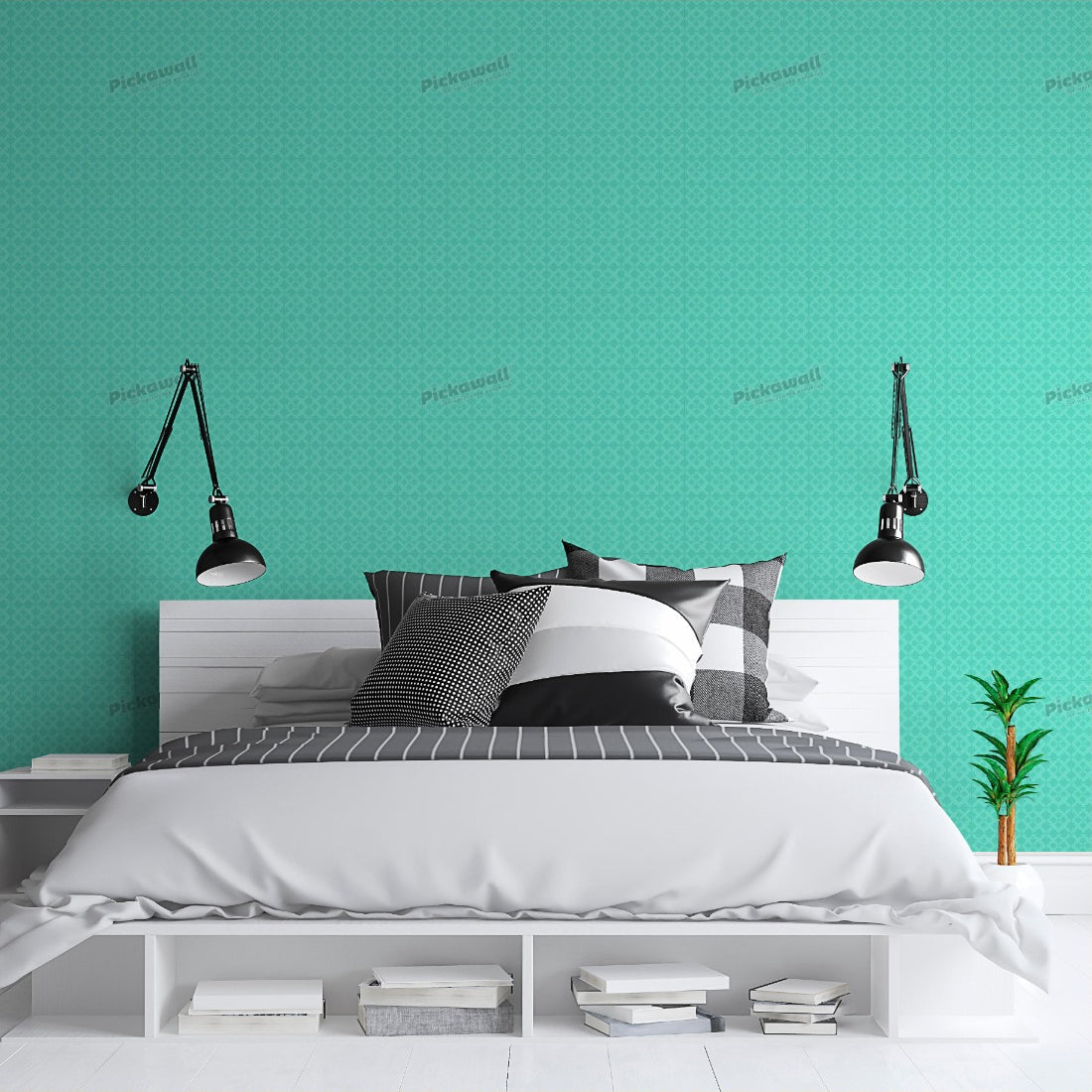 Snowflake Cyan by Loren Shoemark wallpaper in a bedroom - Pickawall