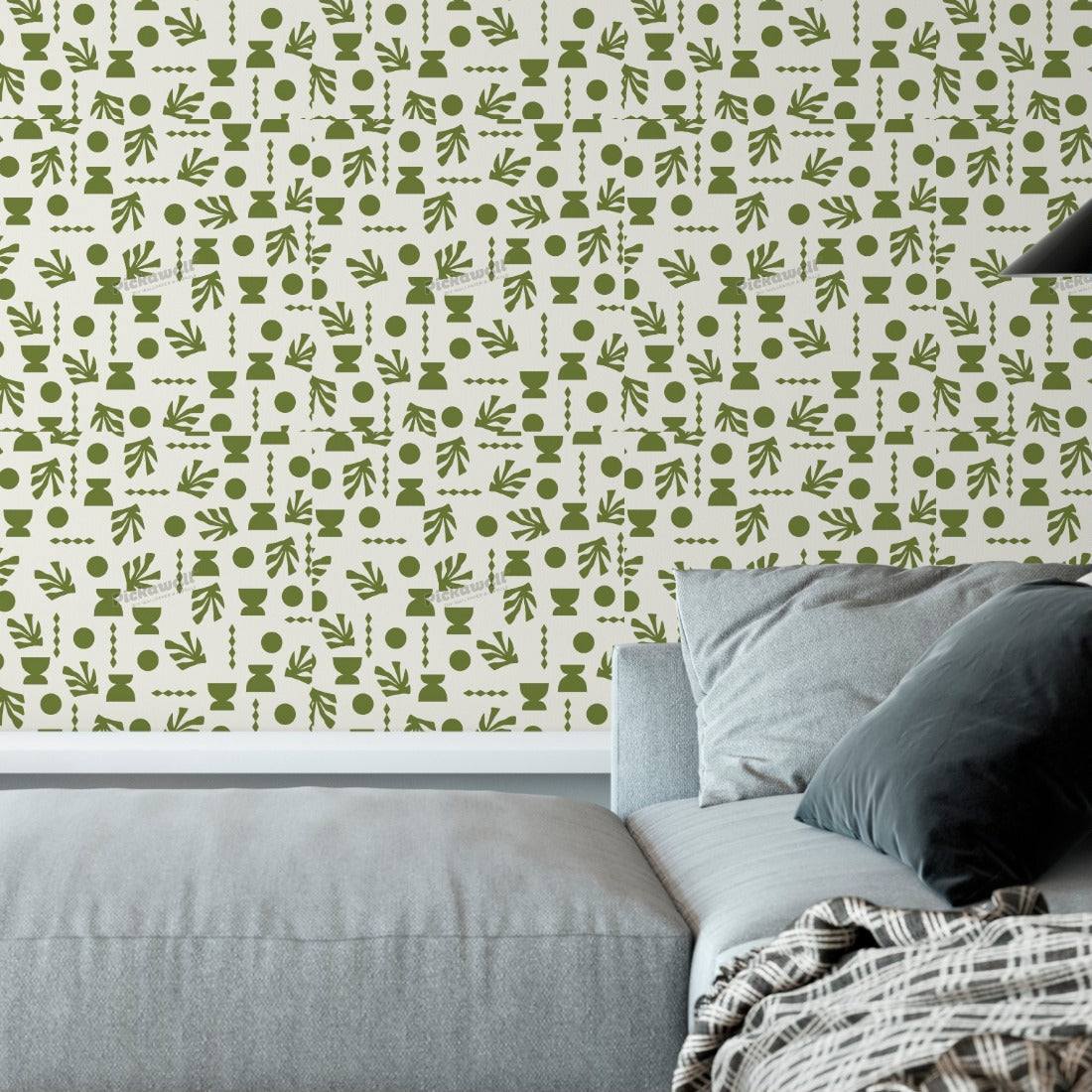 Celia Loves Shapes Cream Woodsy Wallpaper wallpaper in a living room - Pickawall