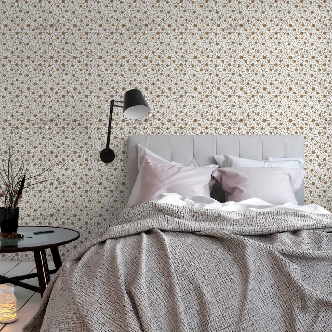 Vintage 70s Flower Power Pattern wallpaper in a bedroom - Pickawall