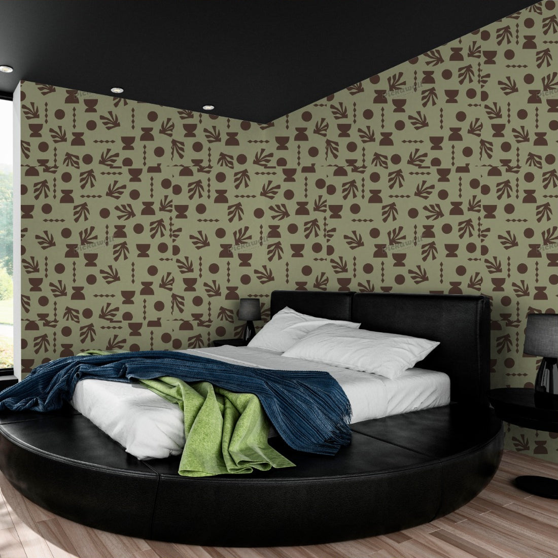 Celia Loves Shapes Shiraz Woodsy Wallpaper wallpaper in a bedroom - Pickawall