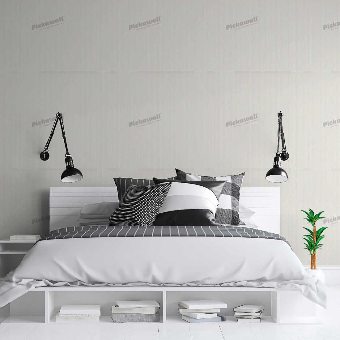 Linen Pinstripes wallpaper in a bedroom - Pickawall
