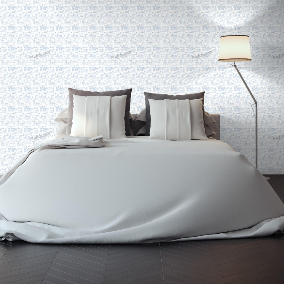 Toile Countryside motif wallpaper in a bedroom - Pickawall