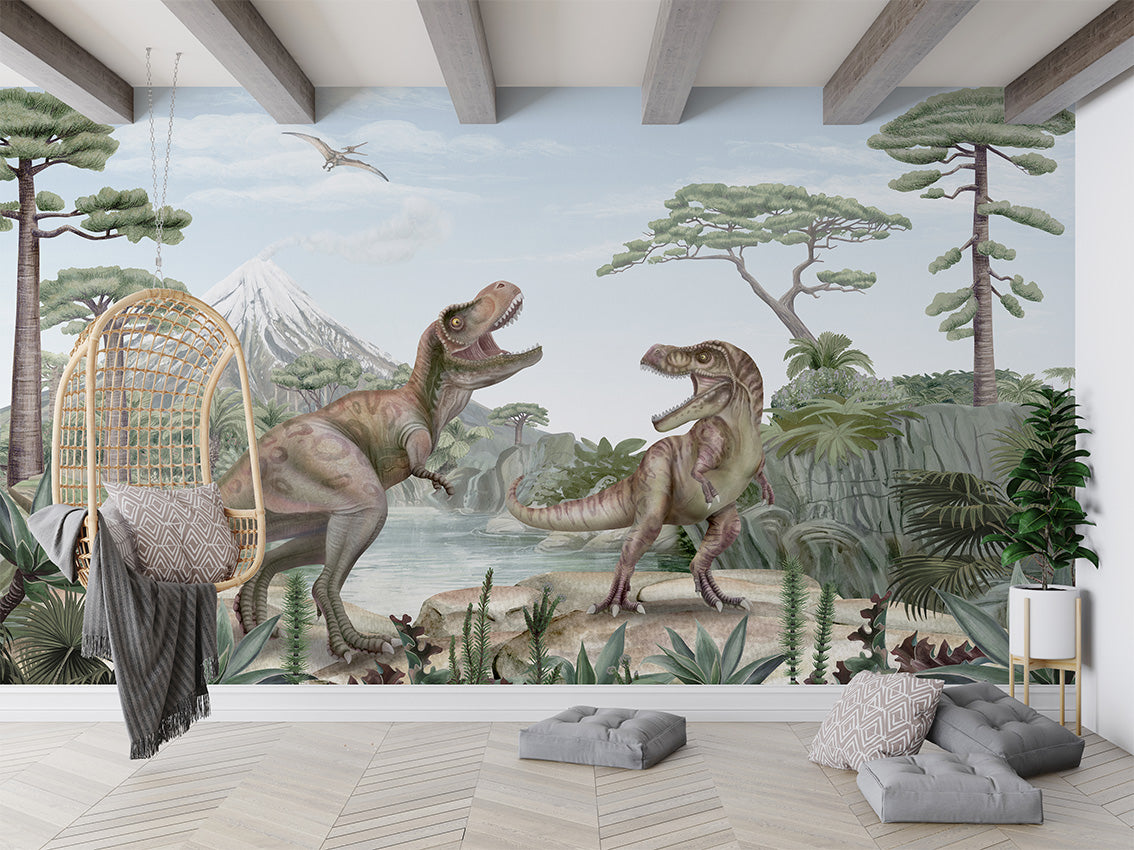 Terrific T-rex by Kikki Belle wallpaper room view - Pickawall