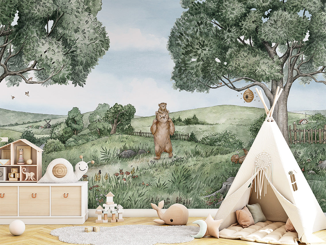 Bears and Bees by Kikki Belle wallpaper room view - Pickawall