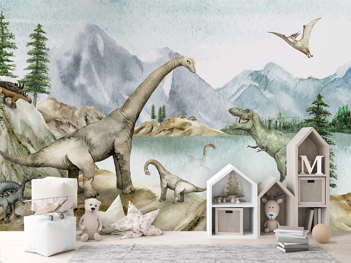Dino Dreams by Kikki Belle wallpaper room view - Pickawall