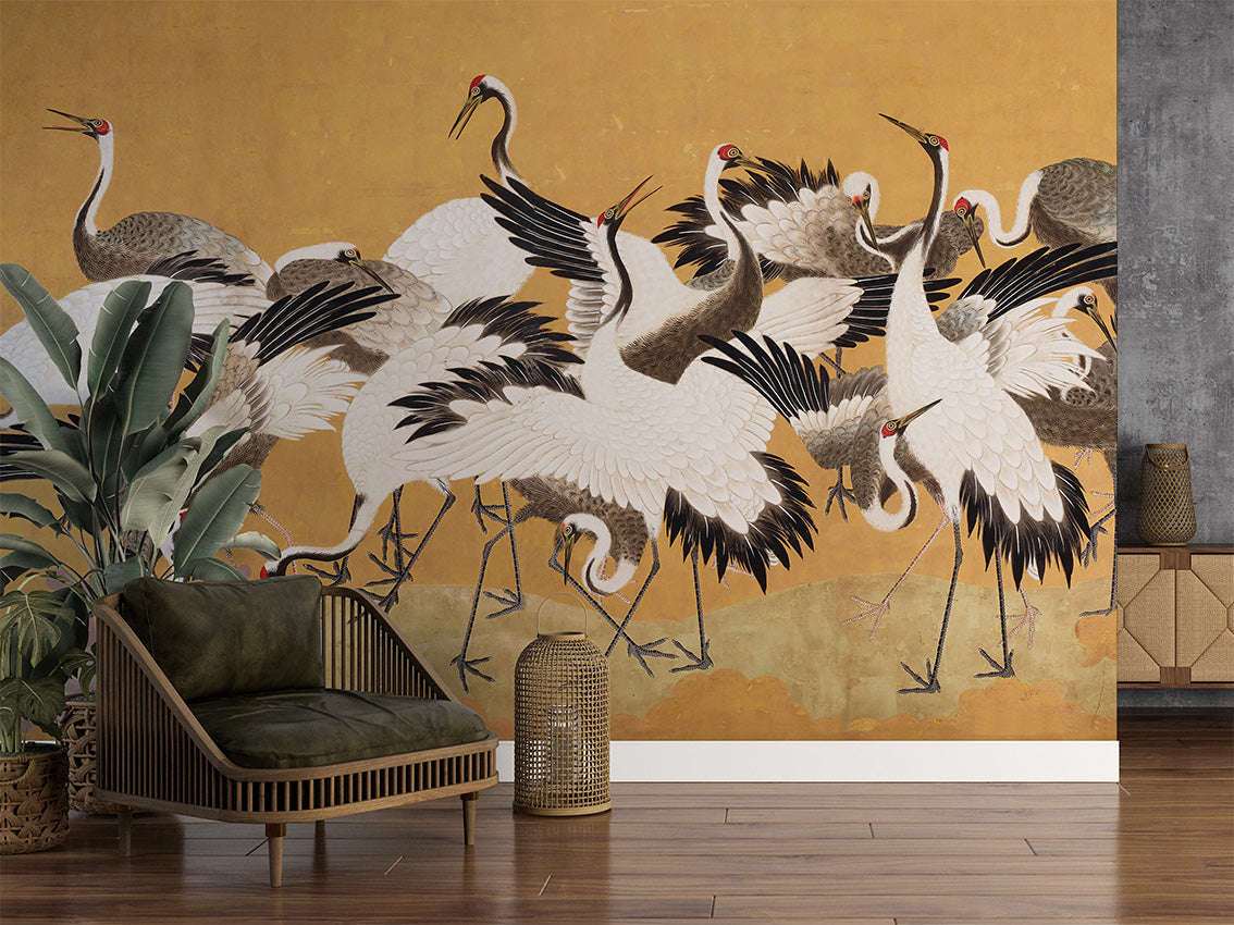 Crane Birds by Madam Blanc wallpaper room view - Pickawall